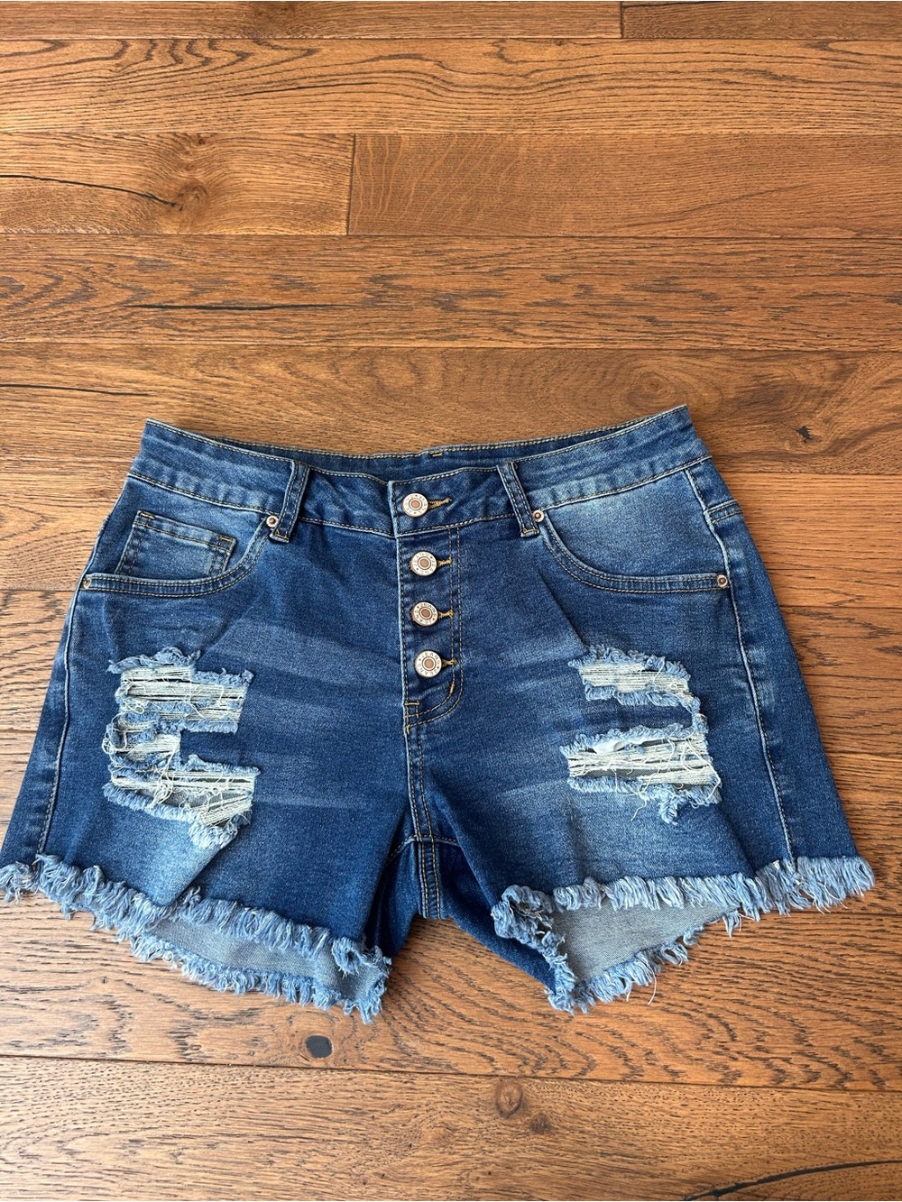 Denim Distressed High-Waist Women’s Shorts - Dark Blue